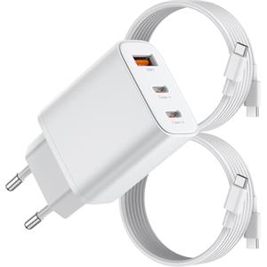 BHHB Caricatore USB C da 30 W, adattatore alimentatore di rete a 3 porte con USBC USB A, caricatore rapido con due cavi USB-C da 2 m, compatibile con iPhone 17,16, 15, 14, 13, 12, 11 Plus Pro Max SE