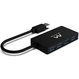 Ewent EW1136 Hub USB 3.0 4 Porte per la Trasmissione di Dati, Hub USB Multiporta sottile con connettore DC per Alimentazione esterna, Velocità di trasferimetno 5 Gbps