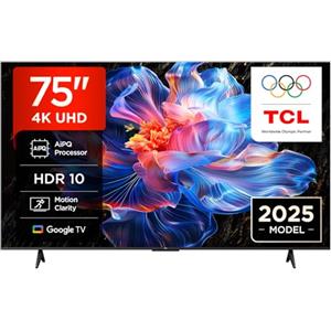 TCL 75V6C TV LED Direct da 75", HDR 4K, Smart TV con tecnologia Google TV (Dolby Audio, Motion Clarity, compatibile con Google Assistant e Alexa)