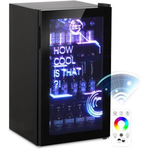 HCK Refrigeratore Bevande, Mini Frigo 98L, Frigorifero Piccolo con Illuminazione Moderna Cyberpunk, Mini frigorifero da 0 a 10°C, Porta a Vetro,per Sala Giochi, Festa, Nero