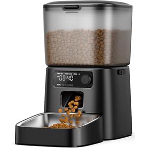 oneisall Alimentatore Automatico per gatti da 3,5L, distributore di cibo per gatti con timer programmabile, 1-6 pasti al giorno, distributore di cibo, con ciotola in acciaio inox