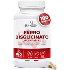 Bandini® Ferro Bisglicinato 80mg + Vitamina C 180 Capsule Vegan (Scorta di oltre 6 Mesi) - Contribuisce al Normale Metabolismo Energetico - Altamente Assimilabile e Biodisponibile - Iron + Vit C 160mg