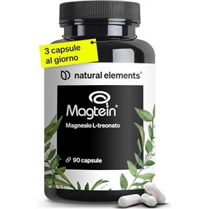 natural elements Magnesio L-Treonato (Magtein®) - 150 mg per dose giornaliera - 90 capsule per 30 giorni - per il tuo equilibrio di magnesio - vegano e ad alta biodisponibilità