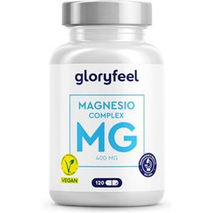 Gloryfeel Magnesio Completo, 400 mg Magnesio Bisglicinato Elementare, Citrato, Ossido, Malato e Ascorbato, Composto Premium 5 in 1 Altamente Dosato Bioattivo, 120 Capsule, Testato in Laboratorio, Senza Additivi