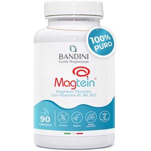 Bandini® Magnesio L-Treonato Magtein® | 2000mg per Dose con Vitamine B1 B6 e B12 | 90 Capsule Vegane | Formula Avanzata per Energia, Memoria e Sistema Nervoso | Alta Qualità | Prodotto in Italia