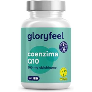 Gloryfeel Q10 Coenzima 200 mg Puro, 120 Capsule Ad Alto Dosaggio (Scorta Per 4 Mesi), Coenzima Q10 Integratore Antiossidante Antiage, Capsule di Ubichinone, 100% Vegan, Testato in Laboratorio
