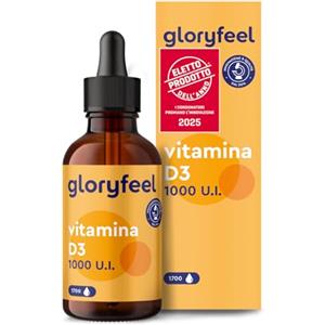 Gloryfeel Vitamina D3 1000 UI per Goccia, 50ml (1700 Gocce), Eletto PRODOTTO DELL'ANNO 2025, Supporta Ossa, Denti e Sistema Immunitario, Vitamina D Colecalciferolo, in Olio MCD ad Alta Stabilità