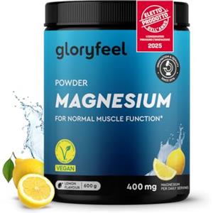 Gloryfeel Magnesio Completo in Polvere 600g, Eletto PRODOTTO DELL'ANNO 2025, Bisglicinato, Citrato, Malato ad alto Dosaggio, Facile da sciogliere, Per Muscoli, Nervi, Equilibrio elettrolitico, Sapore di Limone