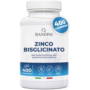 Bandini® Zinco Bisglicinato 400 Compresse (Scorta 13 Mesi), Integratore Vegano ad Alto Dosaggio, Zinco Puro per Pelle, Capelli, Unghie, Vista e Sistema Immunitario, Alto Assorbimento, Senza OGM