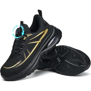 YEKOYIOO Scarpe Antinfortunistiche Uomo Donna Scarpe da Lavoro Leggere Traspiranti Comode Scarpe con Punta in Acciaio Scarpe da Cantiere Antiscivolo e Traspiranti Bottone Girevole Grigio 43 EU