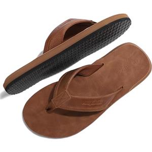 ARRIGO BELLO Infradito Uomo Pelle Ciabatte Eleganti Estive Sandali Mare Piscina Spiaggia Antiscivolo Cuoio Flip Flops Taglia 41-46(D Marrone Chiaro, Taglia 44)