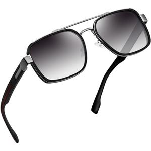 Joopin Occhiali da Sole Polarizzati Pilot Retrò a Doppio Ponte per Donna e Uomo Grandi Classico Quadrati Rettangolari Vintage Occhiali da Guida Protezione UV400 (Grigio Sfumato)