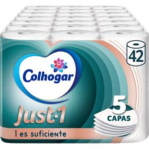 Colhogar Just 1x42 - Carta igienica extra assorbente - Confezione con 6 rotoli - Carta da bagno a 5 strati - Ultra morbida per il massimo comfort - Bianco (7x6)