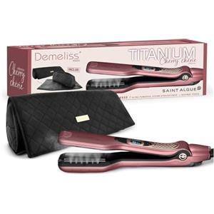 Demeliss Saint Algue TITANIUM V2.0 Raddrizzatore a vapore Nero Opaco - Piastre in Titanio Galleggianti - 5 Temperature - Lisciatura Brillante, Senza Crespo - Con Spazzola, Pochette Termoresistente