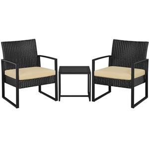 Yaheetech Set Mobili da Giardino in Poly Rattan 2 Sedie e Tavolino da Balcone con Cuscini Esterno Interno