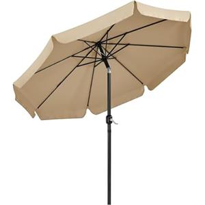 Yaheetech Ombrellone da Giardino Esterno con Bordatura 8 Stecche Manovella Parasole Protezione UV per Spiaggia Balcone Terrazzo Mercato Reclinabile Ecrù