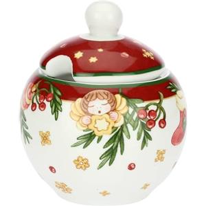 THUN, Zuccheriera con Cucchiaino in Porcellana, Collezione Sorprese di Natale, Set per Casa e Cucina, Idea Regalo per Natale, Zuccheriera Ø 10.5 cm, 10 cm h, Cucchiaino 13 cm