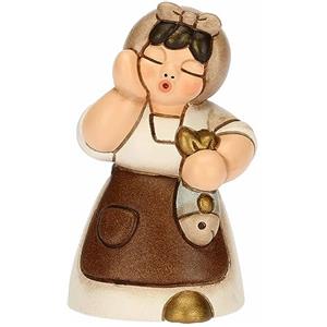 THUN - Donna con Pesce in Ceramica Decorata a Mano, Colore Bianco, Linea Presepe Classico, Decorazioni Natale Casa, 5x4.6x8.2 cm h
