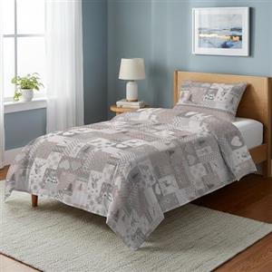 PENSIERI DELICATI Parure Copripiumino Singolo 100% Cotone, Completo di Sacco 155x200cm e 1 Federa 52x82cm, Made in Italy, Copripiumino Lavabile In Lavatrice A 40°, Fantasia Alpi Beige