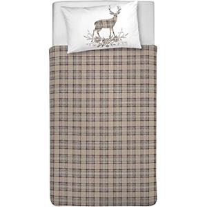 PENSIERI DELICATI Parure Copripiumino Singolo 100% Cotone, Completo di Sacco 155x200cm e 1 Federa 52x82cm, Made in Italy, Copripiumino Lavabile In Lavatrice A 40°, Fantasia Tartan Beige