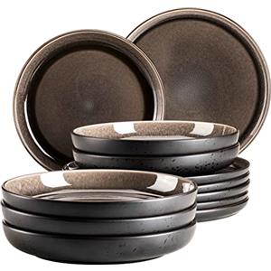 MÄSER 934021 Serie Niara - Set di piatti moderni per 6 persone, look vintage, servizio da tavola in ceramica grigio e nero, in gres