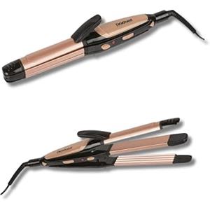 DIGIQUEST Piastra Capelli 3 in 1 STILY, Lisci, Frisè e Ondulati, Multifunzione, Ceramica, Riscaldamento Rapido, Pulsante On/Off, Maniglia Bloccabile, Spegnimento Automatico, Nero e Oro