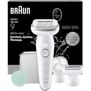 Braun Silk Epil 9 SkinSpa, Epilatore Con Testina Flessibile, Rasoio Elettrico Donna, Wet&Dry, Pelle Liscia A Lungo, Spazzola Esfoliante, Accessorio Massaggiante, Testina Radente, Cappuccio Regolatore