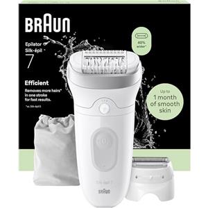 Braun Silk Epil 7 Epilatore Elettrico Donna Con Testina Ampia Per Facile Rimozione Peli, Rasoio Elettrico Donna, Wet&Dry, Pelle Liscia A Lungo, Con Testina Radente, Cappuccio Regolatore,7-030,Argento