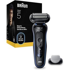 Braun Serie 5 Rasoio Elettrico Barba, Wet&Dry, Regolabarba Uomo, Rasoio Barba, 50 Min Di Utilizzo, Accessorio Rifinitore Corpo, Senza Fili, 100% Impermeabile, Regolabarba Braun, 52-B1600S, Blu