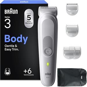 Braun Rasoio Elettrico Corpo Uomo Series 3, +6 Strumenti Di Rasatura, Con Tecnologia SkinGuard, 80 Min Di Utilizzo, Impermeabile, Rasoio Parti Intime Uomo, BG3575, Grigio