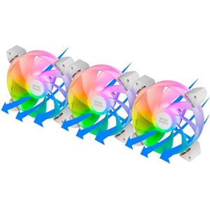 Mars Gaming MARSGAMING MF-3AR, Kit 3x Ventole 120mm FDB, Pale Invertite, Illuminazione ARGB 360° Senza Telaio, Illuminazione Anello Completa, Ventole PC con Compatibilità Totale ARGB, Doppio Connettore, Bianco