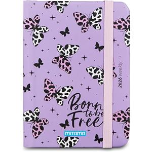 Mitama Agenda Bigiornaliera 2026 BORN TO BE FREE, Copertina rigida, carta FSC, chiusura elastico, Scuola e tempo libero, Per bambini, Ragazzi e adulti