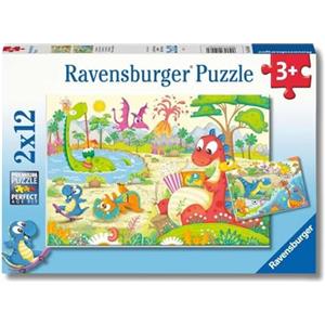 Ravensburger - Puzzle 2x12 Pezzi Dinosauri Giocosi | Puzzle Bambini 3 Anni | Dimensioni Di 26x18 Cm | Regalo Bambino 3 Anni | Regalo Originale