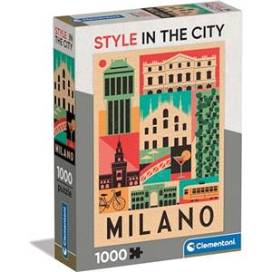 Clementoni- Style in The City Milano-1000 Pezzi, Puzzle Città, Illustrazioni D'Autore, Verticale, Divertimento per Adulti, Made in Italy, Multicolore, 39842