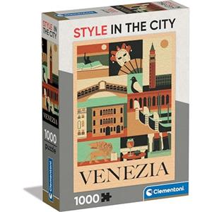 Clementoni- Style in The City Venezia-1000 Pezzi, Puzzle Città, Illustrazioni D'Autore, Verticale, Divertimento per Adulti, Made in Italy, Multicolore, 39846