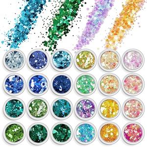 AOOWU Paillettes Unghie, 24 Colori Glitter Unghie Paillettes Polvere Kit Polvere Glitterata, Brillantini Unghie Olografico Porporina Polver Decorazioni Nail per DIY Viso Corpo Occhi(06#09#)
