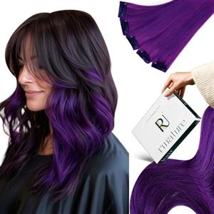 RUNATURE Extension Capelli Veri Clip Viola 5pcs 35cm 25g Extension Clip Capelli Veri Lisci #Purple