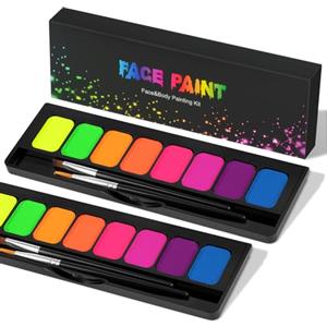 LOPHE Fluorescenti Matite Trucco per Viso e Corpo, 2PCS 8 Colori Lavabile UV Fluorescente Colorato Neon Kit, Pittura Corpo Sicuro e Non Tossico per Feste, Cosplay, Halloween e Natale