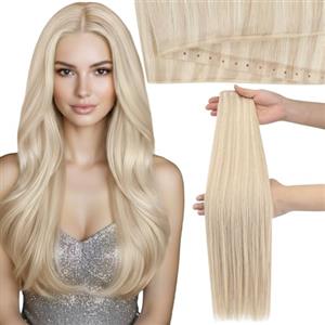 Moresoo Extension per Capelli A Trama A Farfalla Capelli Umani Mechas Biondo Cenere su Base Biondo Platino Freddo 35 cm Extension per Capelli A Trama OVO 50 g #P18/613