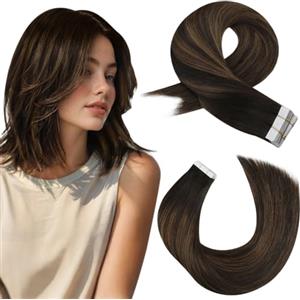 Moresoo Extension Capelli Veri Biadesivo Balayage Extension Biadesive Capelli Veri Castano Scuro a Marrone Medio con Castano Scuro #2/6/2 30 cm 20pcs 30g