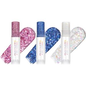AOOWU Gel Glitter per Viso e Corpo, 3PC Body Glitter Gel, Trucco per Carnevale, Chunky Glitter Decorazione per Musica, Festival, in Maschera(SET C)