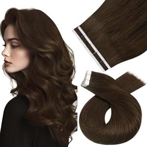 Moresoo 35 cm Extension Capelli Veri Biadesivo Marrone Scuro Invisibili Remy Lisci Extension Biadesive Cioccolato Marrone 10 Pezzi 20g #4