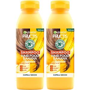 Garnier Fructis Shampoo Hair Food Banana Azione Nutriente per Capelli Secchi Formula Detergente e Vegana con Ingredienti 96% di Origine Naturale - 2 Flaconi da 350ml