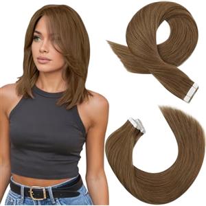 Moresoo Extension Capelli Veri Biadesivo 20 Pezzi Marrone Chiaro Remy Umani Lisci Extension Biadesive Capelli Veri Marrone Corti Traspiranti 25 cm Uso Quotidiano #8 30g