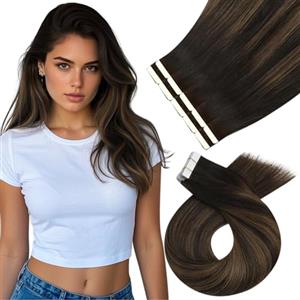 Moresoo 35 cm Extension capelli Veri Biadesivo Invisibili Remy Extension Biadesive Balayage Castano Scuro a Marrone Medio con Castano Scuro #2/6/2 10pcs 25g