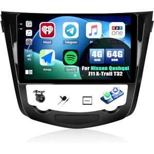GOHHDL 4G+64G Autoradio Android per Nissan Qashqai J11 X-Trail T32 2013-2017 con Wireless Carplay Android Auto, Touch Stereo da 10 Pollici con GPS Navi WiFi SWC FM RDS EQ AHD Retrocamera&Mic