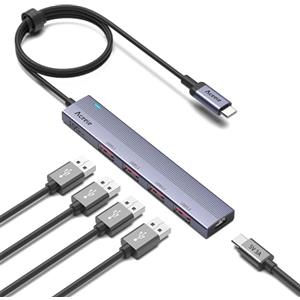 Aceele Hub USB 3.2 Gen 2 10Gbps con 4 Porte USB-A, Sdoppiatore USB 3.2 Adattatore 5 in 1 con Cavo Lungo 100 cm e porta di Alimentazione Type-C per Laptop, PC Desktop, Xbox e Mac, ecc.