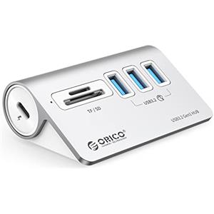 ORICO Hub USB C ORICO, Hub USB 3.0 con lettore di schede, 3 porte USB A, Multi USB Adattatore 5 Gbps, cavo da 0.5m, USB Multiporta con porta di alimentazione tipo C 5V/2A per iMac, Macbook, Mackbook Pro
