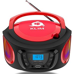 KLIM Boombox - Stereo Portatile Radio portatile FM, lettore cd, Bluetooth, MP3, USB, AUX - Batterie ricaricabili incluse - Connessione AUX e Wireless - Compatto e robusto - NOVITÀ - Rosso