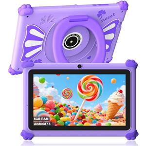 ascrecem Tablet Bambini 7 Pollici Android 15 Tablet per Bambini con 2.4G+5G WiFi6 Penta Core 6GB RAM 32GB ROM Tablets Bambina Doppia Fotocamera 128GB Espandibile Controllo Parentale (Viola)